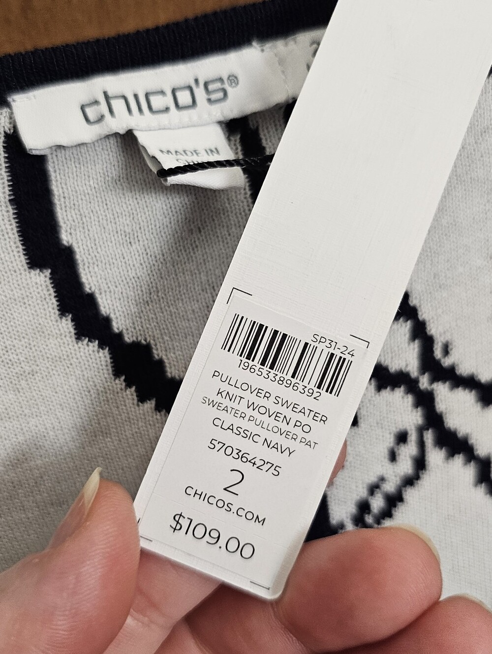 Chicos womens blue white pleated bell sleeve floral knit top blouse large NEW - Picture 5 of 8